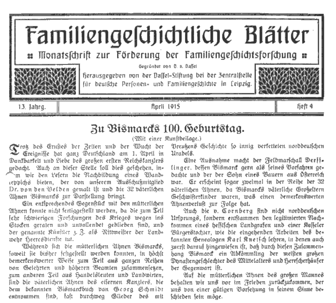 Zu Bismarcks 100. Geburtstag