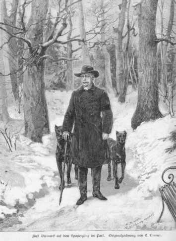 Fürst Bismarck auf dem Spaziergang im Park
