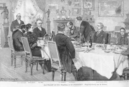 Fürst Bismarck und seine Umgebung an der Frühstückstafel