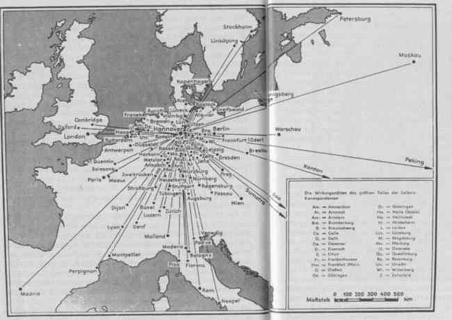 Die Wirkungsstätten von Leibniz' Korrespondenzpartnern